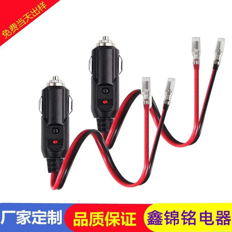 Cigarette lighter plug power cord, 16AWG, red and black side by side, 6cm, American-style bakelite cigarette lighter plug wholesale.