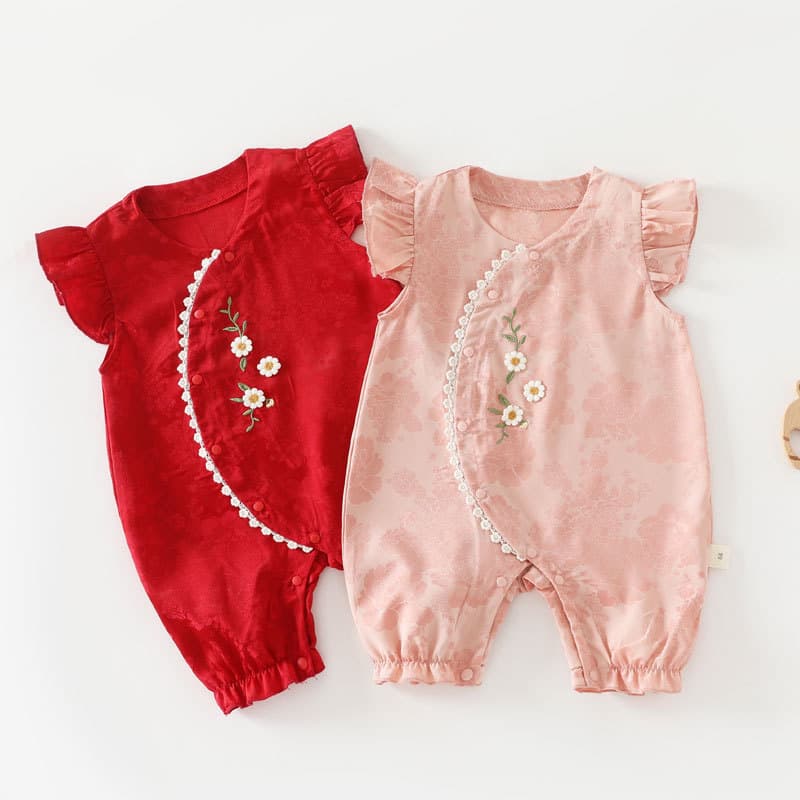 Summer Baby Romper Newborn Clothes Seamless Short-Sleeve Onesie Unisex Baby Full Moon Outfit Small Cheongsam