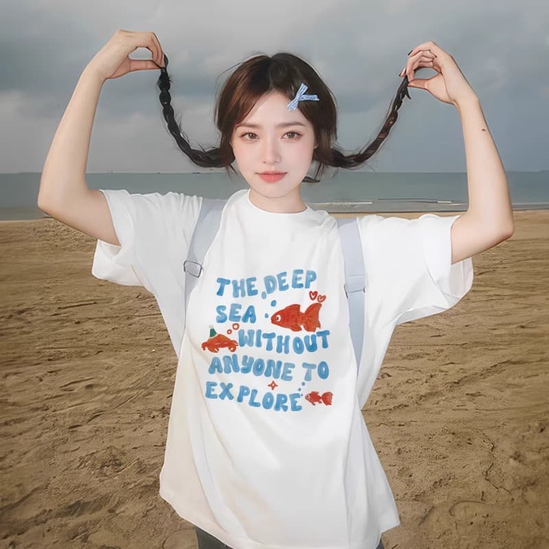 T-shirt Top Women 2026 New Trend Summer Off-White Cotton Loose Short Sleeve Fashionable Blouse