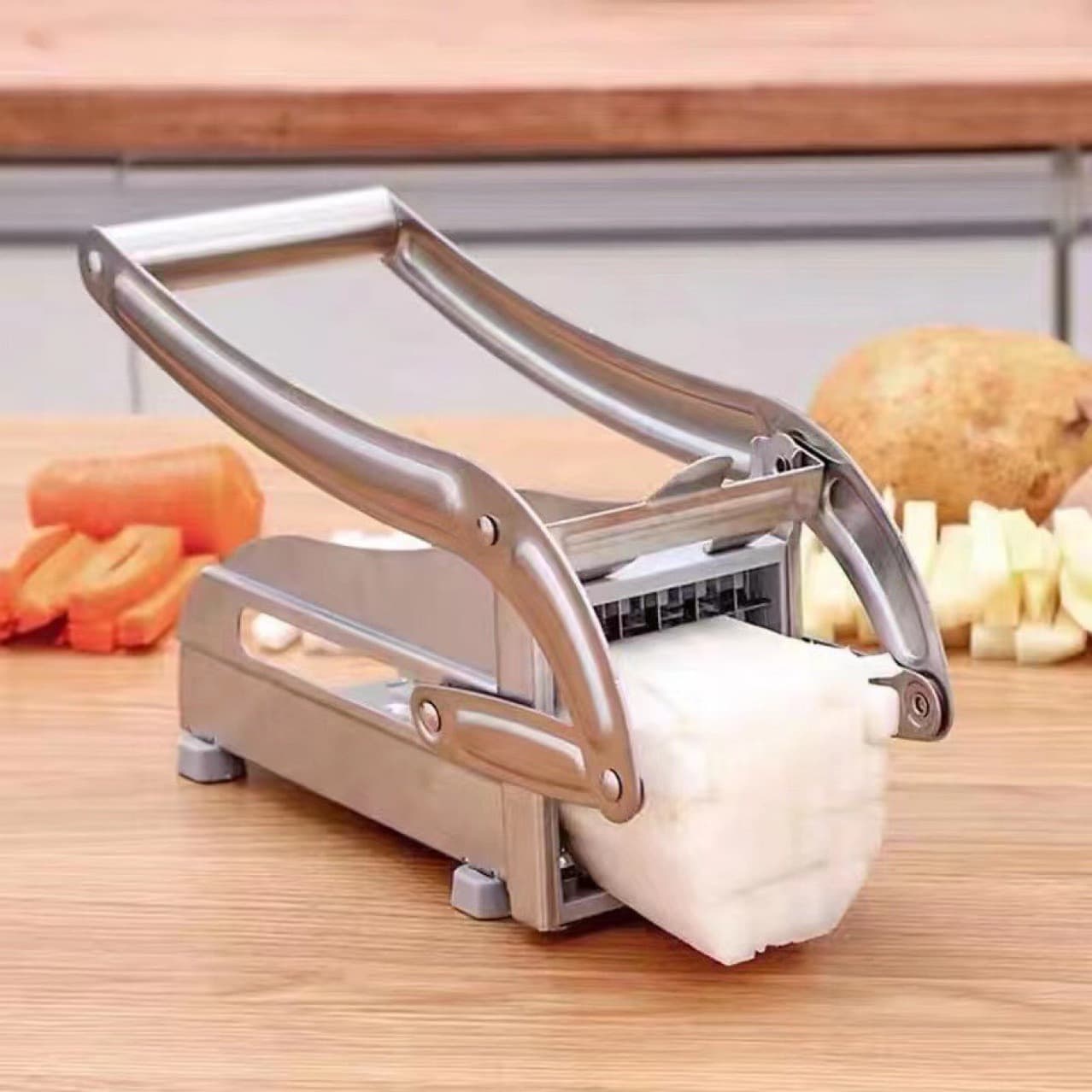 Stainless Steel Hand Press Potato Cutter for Home Use, Cucumber and Vegetable French Fry Slicer, Multi-Function Potato Slicer