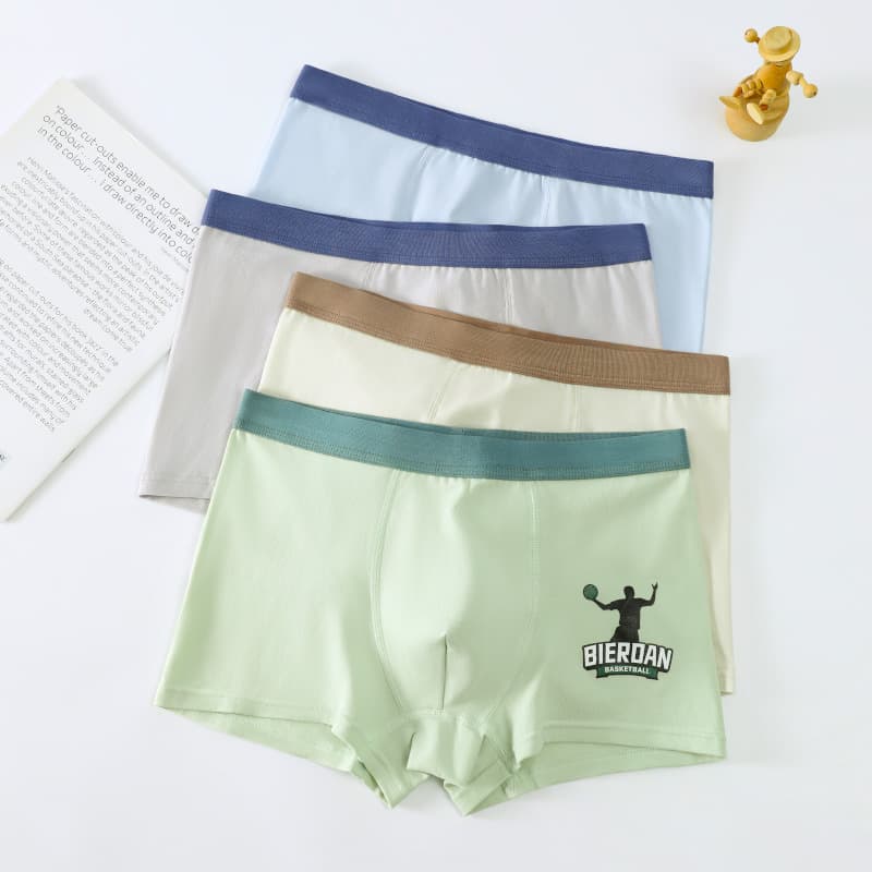 Teenage Boys' Developmental Underwear Class A Cotton Junior High School Students Boxer Mid-Waist Boxer Soft Breathable Shorts