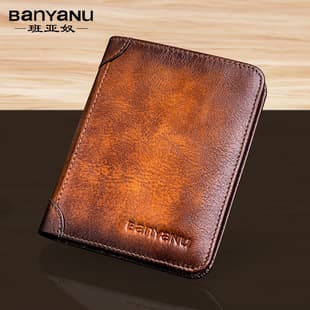 Banyanu Cross-Border Men's Wallet RFID Blocking Ultra-Thin Top Layer Cowhide Short Style Genuine Leather Wallet Wholesale