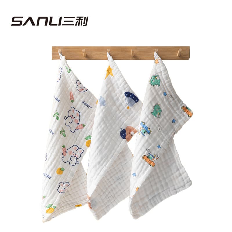 Sanli towel children's towel 6-layer high-density pure cotton gauze printed towel, baby newborn face washing towel