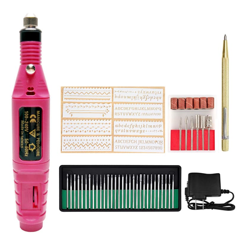 Cross-border Mini Electric Speed Control Engraving Pen Nail Art Tool Electric Grinder Electric Drill Engraving Lettering Line Pattern Template 53PC
