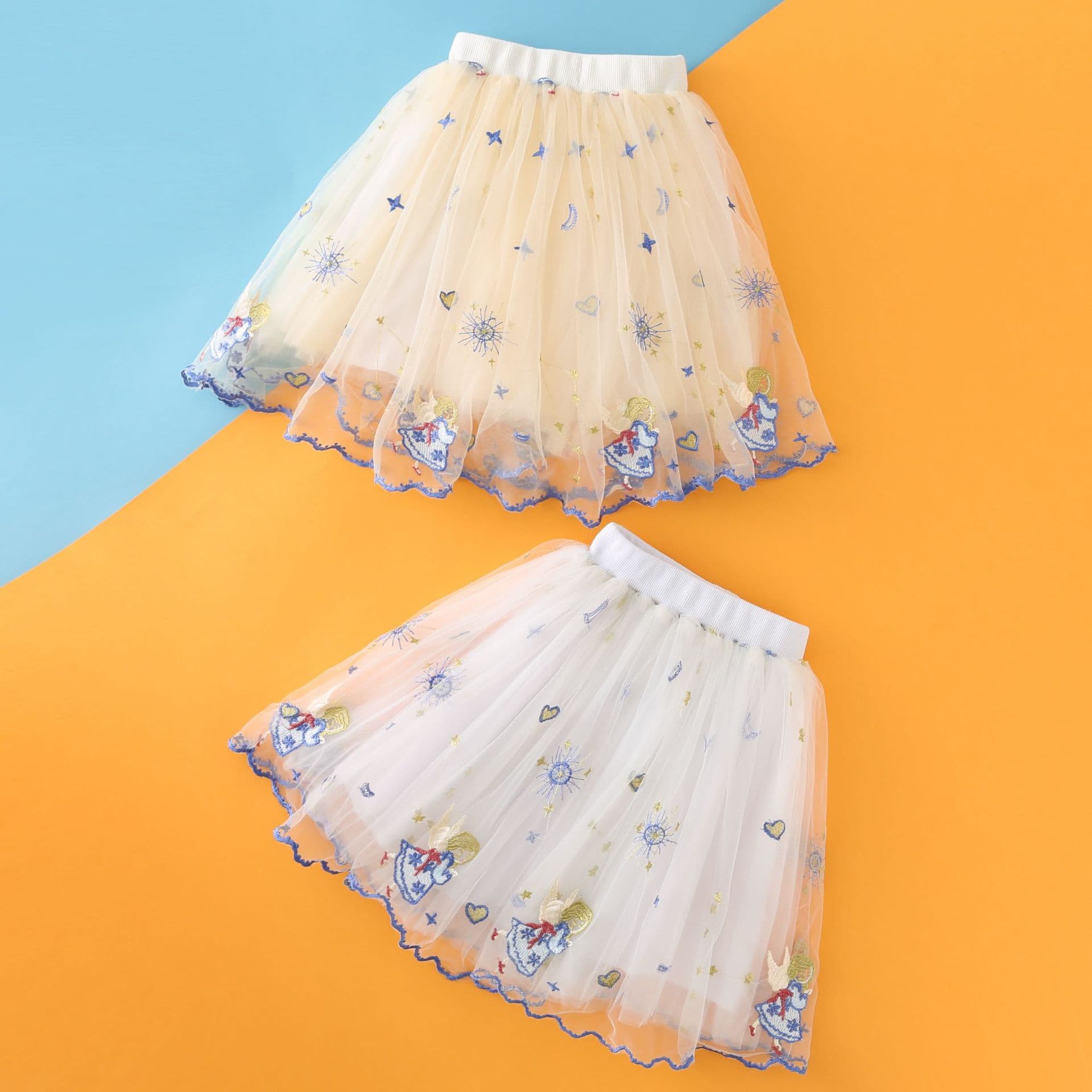 New Children's Tutu Skirt with Little Angel Embroidery, Princess Tulle Skirt, Puffy Skirt for Toddlers and Kids