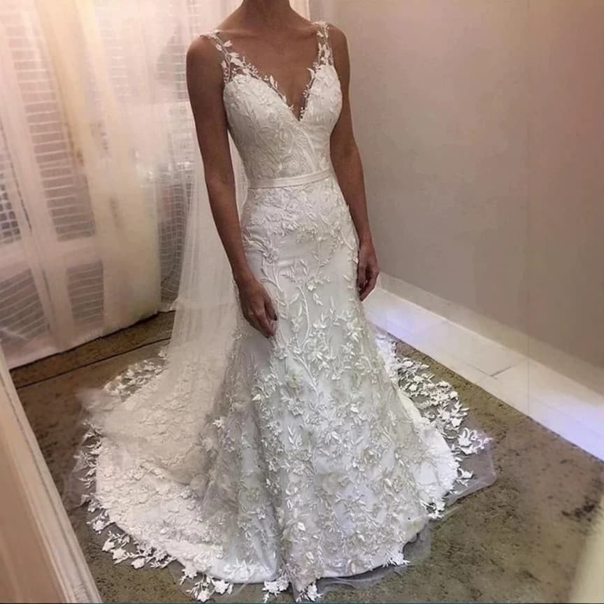 New Wedding Dress 2026 Bride Simple Fairy Deep V Mermaid Dress Travel Photo Fitting Lace Slim