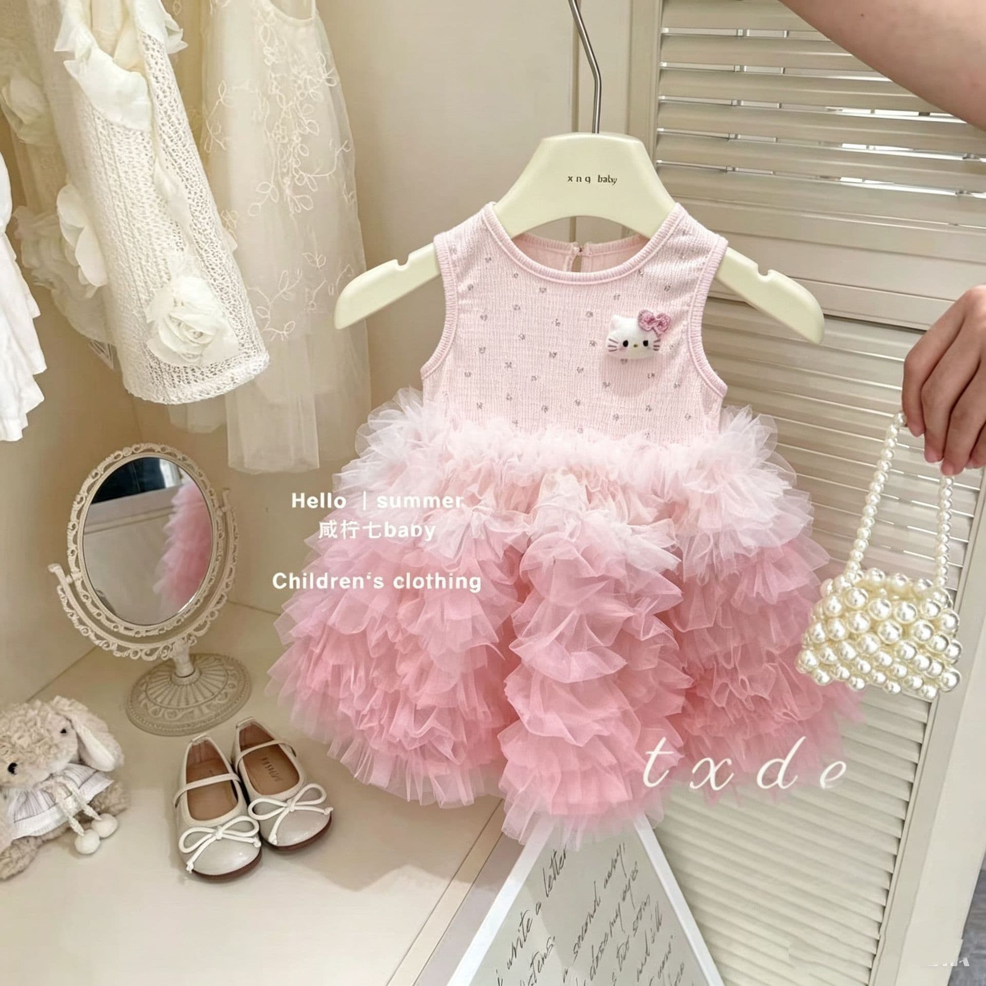 Girls Pink Mesh Dress Summer 2026 New Style Baby Mesh Puffy Dress