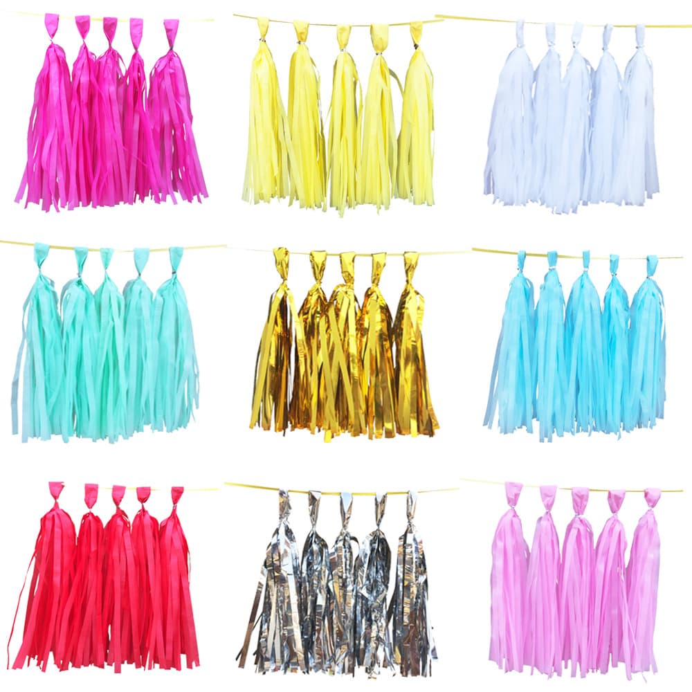 Paper tassels, ribbons, and latte art, aluminum foil balloon tassels, birthday and wedding decorations, party supplies wholesale, 5 pieces per pack