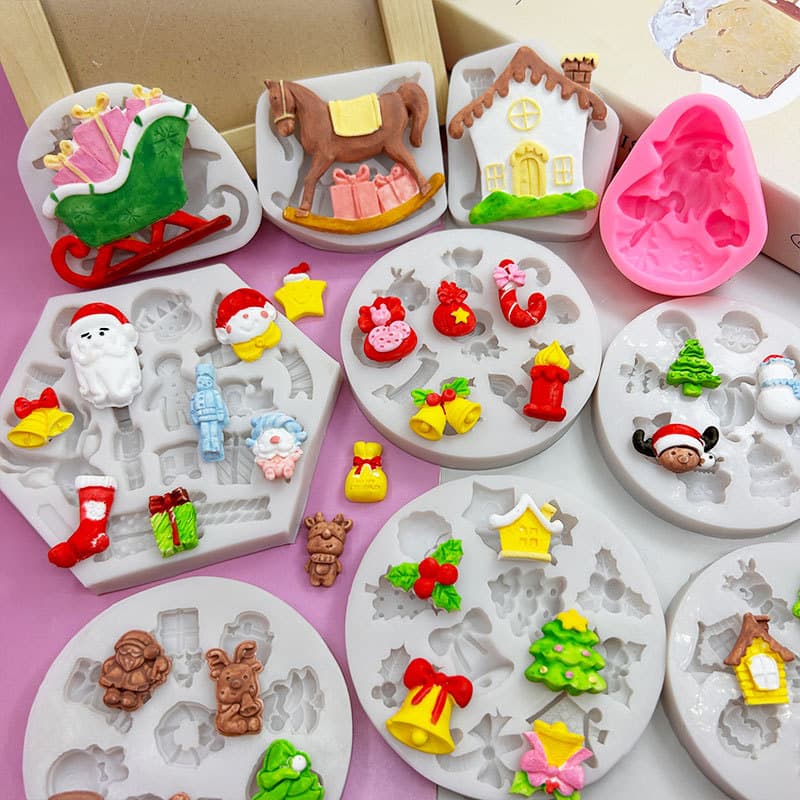 Santa silicone mold snowman socks deer bell chocolate fondant candy plaster fondant mold