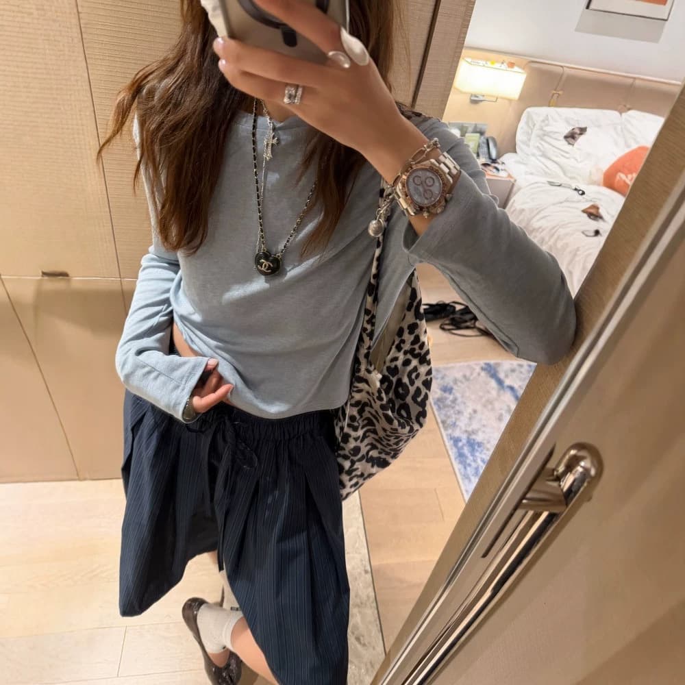 Korean Style Soft Round Neck Simple Tencel Wool Sun Protection Long-Sleeved T-Shirt for Women Summer New Versatile Lightweight Top
