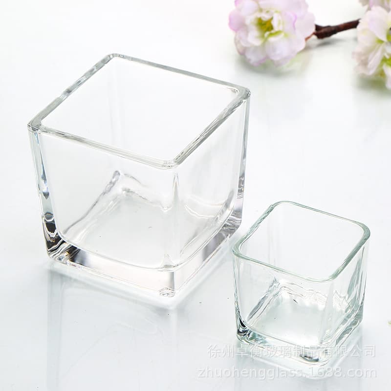 Square Glass Candle Cup Holder DIY European Simple Glass Candle Holder Aromatherapy Candle Cup Square Jar Candle Container