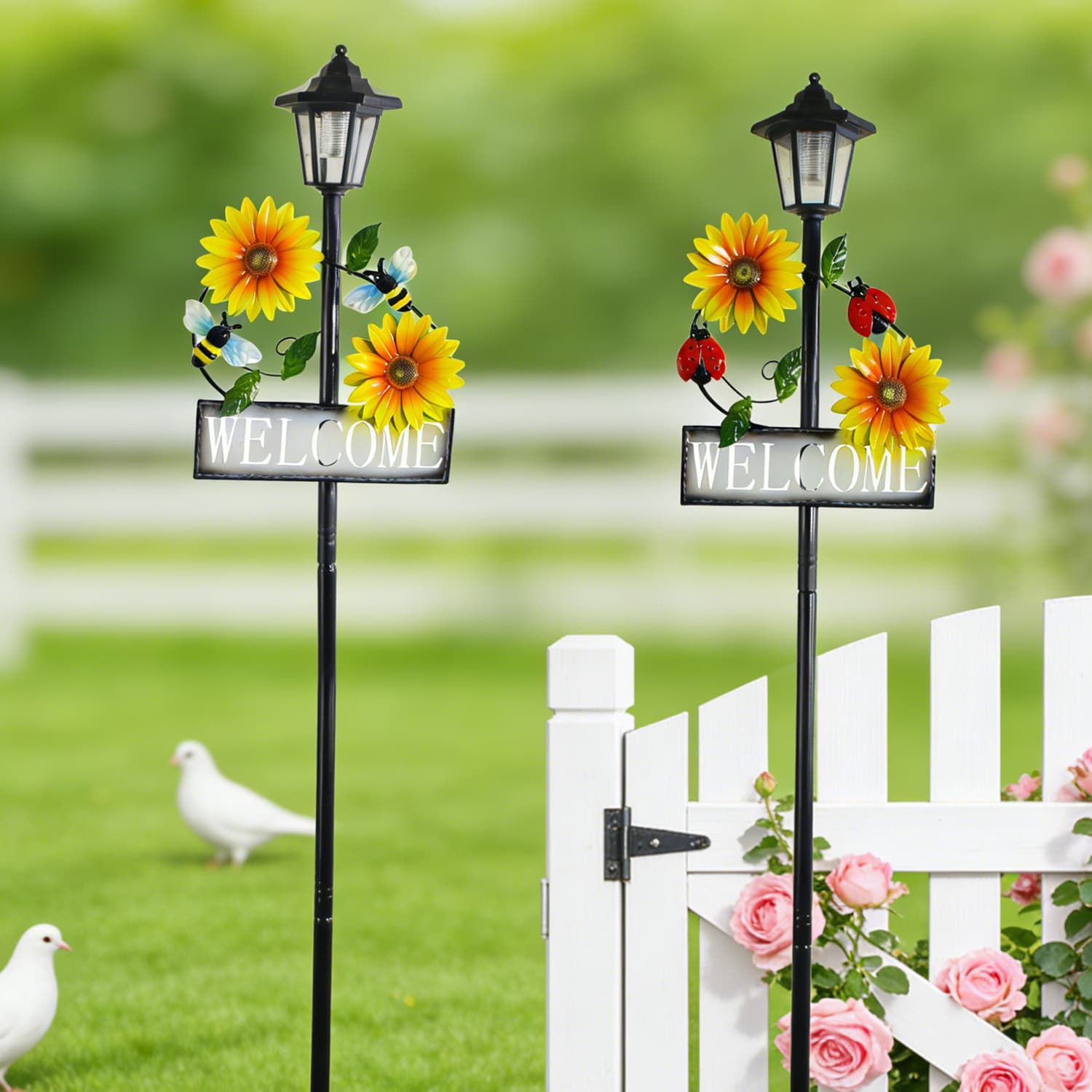 Cross-border Solar Light Iron Art Sunflower Butterfly Welcome Sign Ground Stake Lawn Outdoor Waterproof Garden Light Courtyard