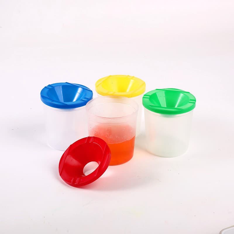 Qianhui Children's Plastic Color Paint Cups, Spill-Proof Plastic Cups, Kids Painting Graffiti Brush Washing Cup Mixing Cup
