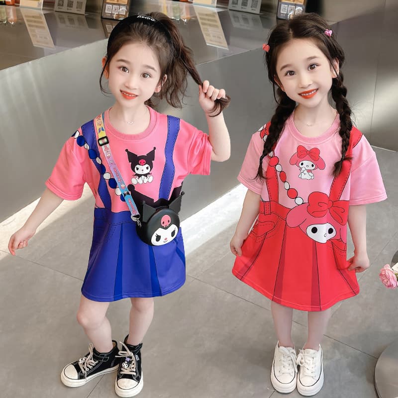 2025 new summer dresses for baby girls, cute cartoon T-shirts, skirts, trendy little girls