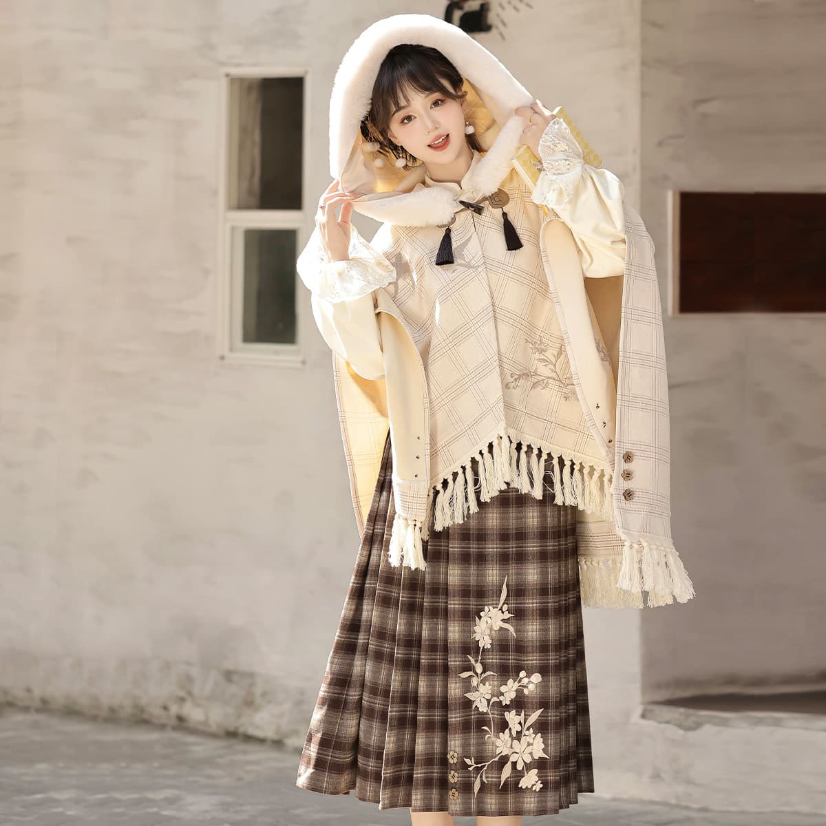 Original Warm Autumn Hanfu Women's Chinese Style Improved Han Element Cape, Top, and Skirt Set 9434