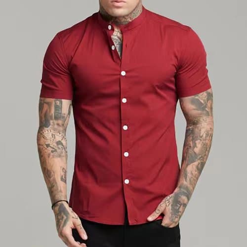 AliExpress 2022 Summer New Arrivals Men's Stand Collar Solid Color Casual Short Sleeve Shirt, Stylish and Versatile.