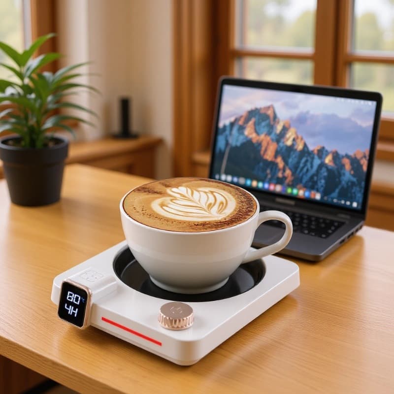 Smart Thermostatic Coffee Heating Coaster with Quick Heating and Timer Knob Control, Suitable for Dormitory and Home Use, Waterproof and Durable