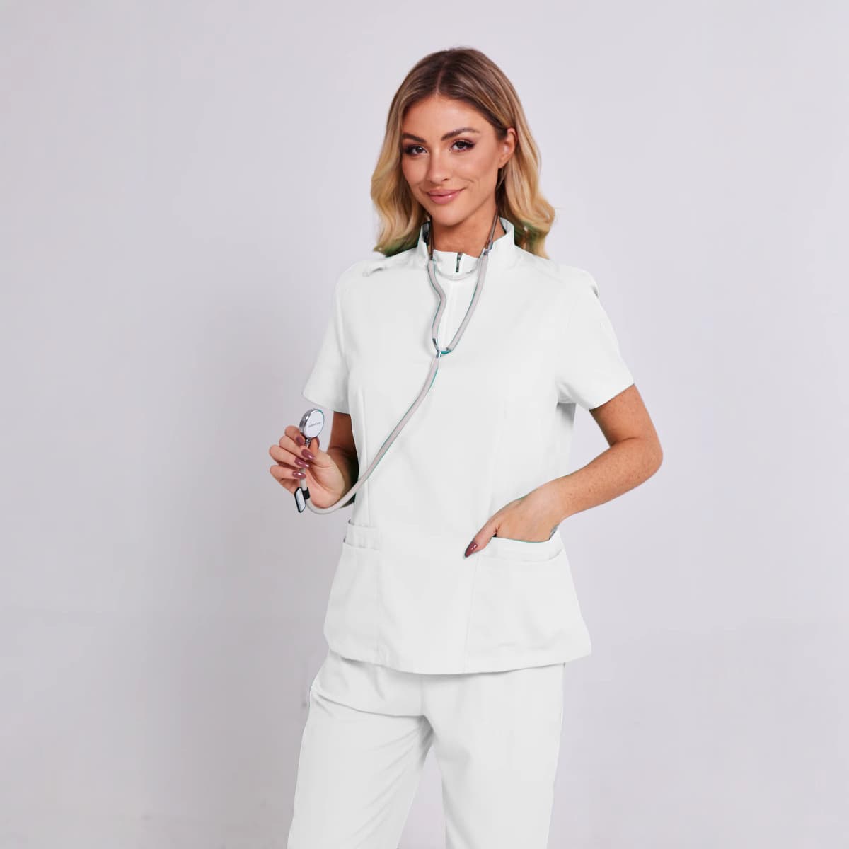 Surgical gown for doctors and nurses, stand collar zipper, solid color operating room work uniform, straight pants surgical gown