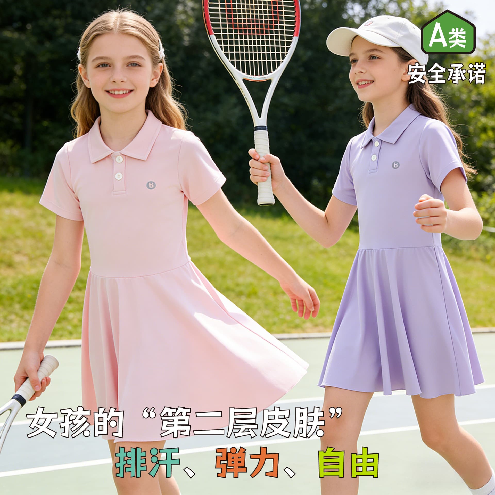 Girls' Sports Dress Summer Thin Ice Silk Quick-Dry Children's Tennis Skirt Outdoor Sun Protection Skirt Long Dress for Older Kids