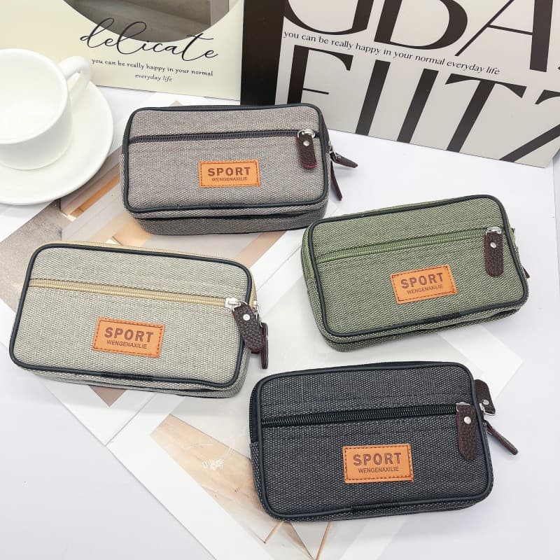 Canvas Belt Pouch for Mobile Phones Outdoor Worksite Laborer Waist Bag Zipper Closure Horizontal Square Shape Men's Daily Fashion