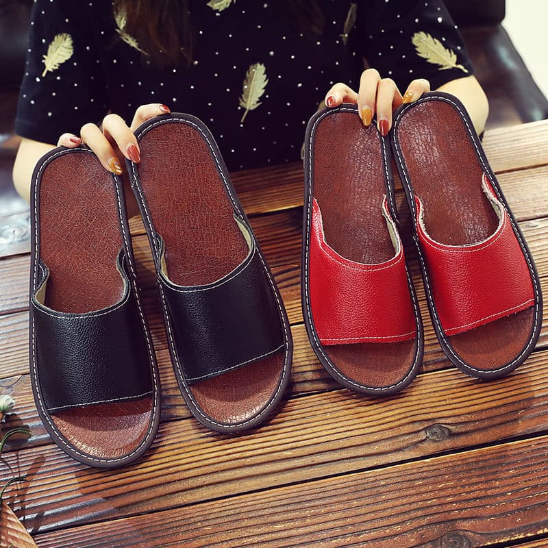 2025 Indoor Slippers for Men and Women, Haining Leather Slippers, Summer Non-Slip Solid Sole Couple Slippers, Comfortable