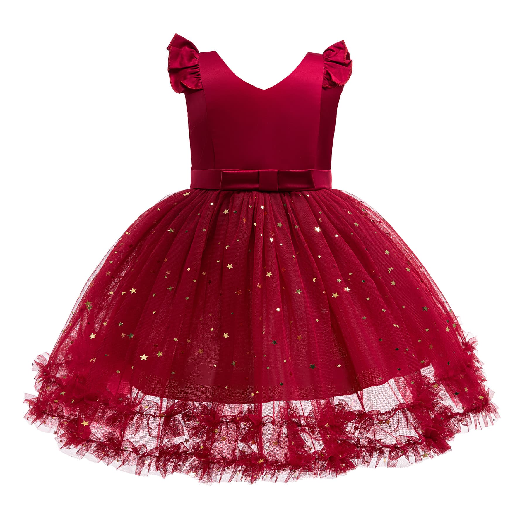 New Girls Dress Cross-border Wine Red Christmas New Year Kids Clothing Sequin Tulle Princess Ball Gown
