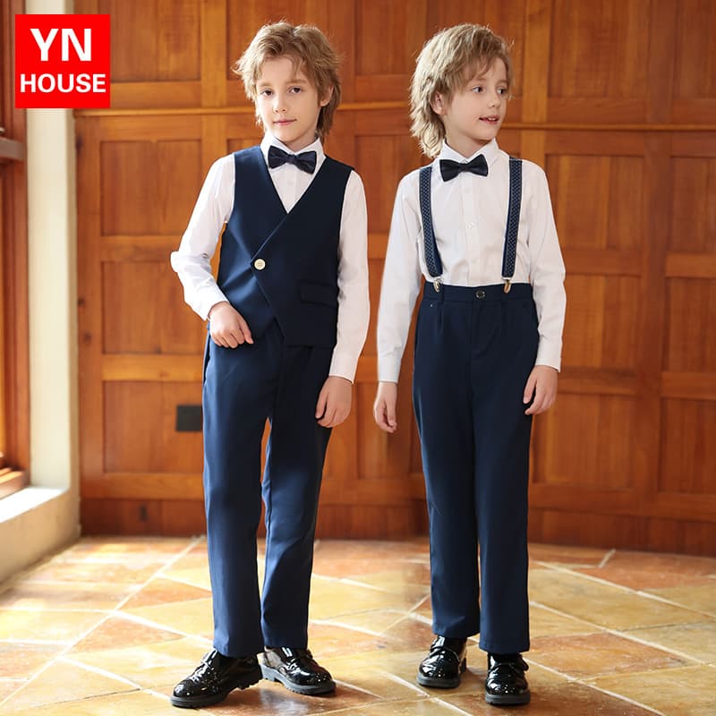 Children's Formal Suit Boy British Style Vest Suspenders Set Host Piano Birthday Wedding Flower Boy Performance Suit