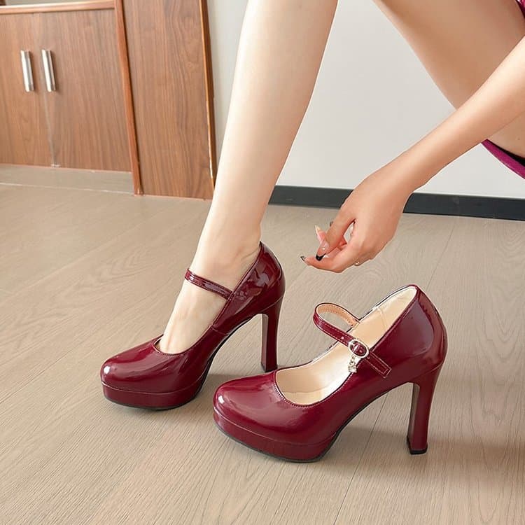 2024 Pointed Shallow Single Shoe Women's High Heels New Style Vintage Thick Bottom Mary Sandals Four Seasons Shoes Adults