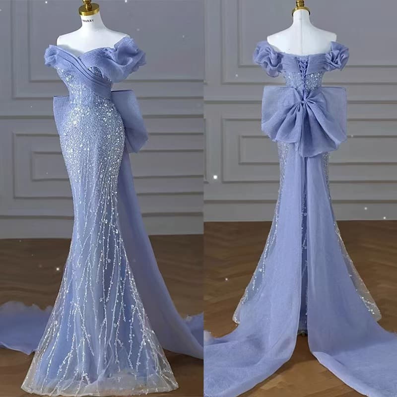 European and American Cross-border One Shoulder Sequin Evening Gown New Style Mermaid Adult High-End Bodycon Fishtail Bride Toast Dress