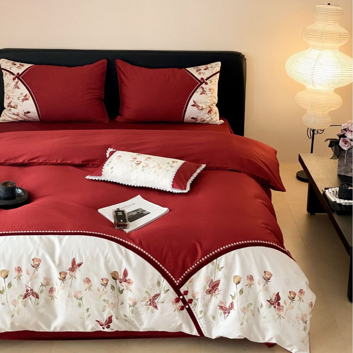 Chinese Wedding 100s Long-Staple Cotton Bedding Set 4-Piece Red Bridal Quilt Cover Sheet Pillowcase 3