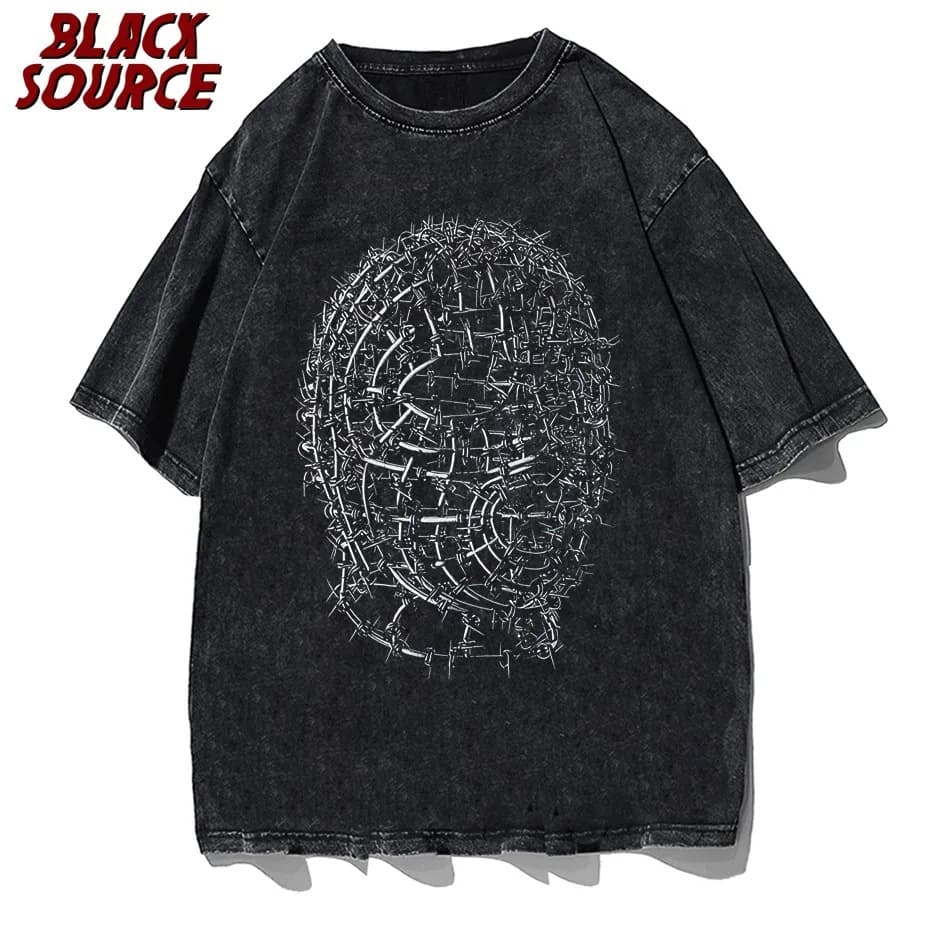 Street Style Anime T-Shirt for Men, Y2K Gothic Harajuku Retro Cotton Short Sleeve Top