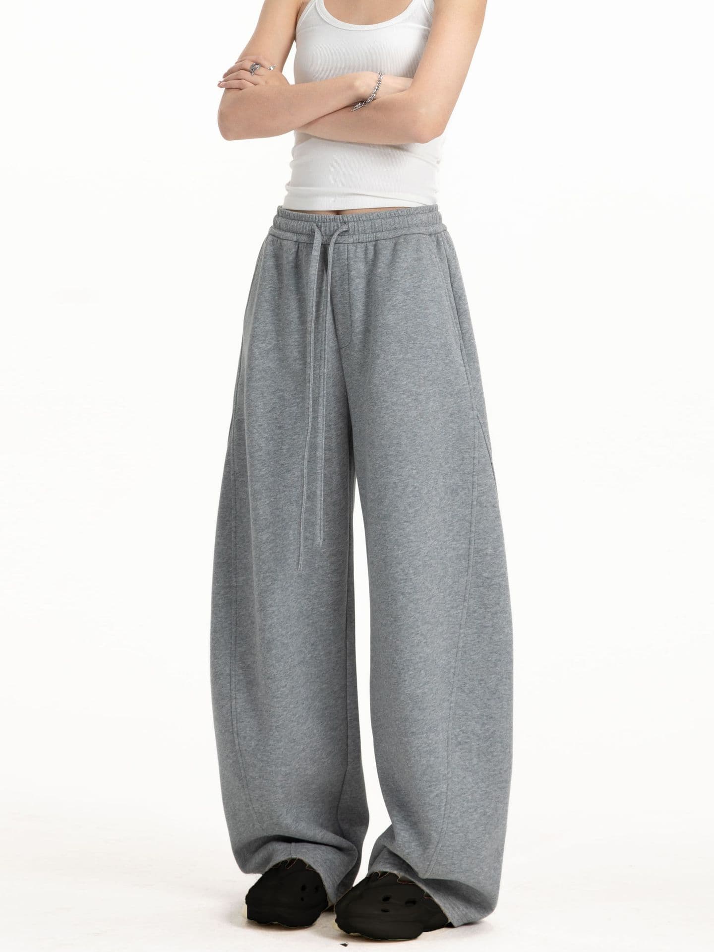 CATTEEIUS Preppy Solid Straight-Leg Curved-Cut Casual Pants for Men and Women, Spring/Fall Loose Wide-Leg Sweatpants