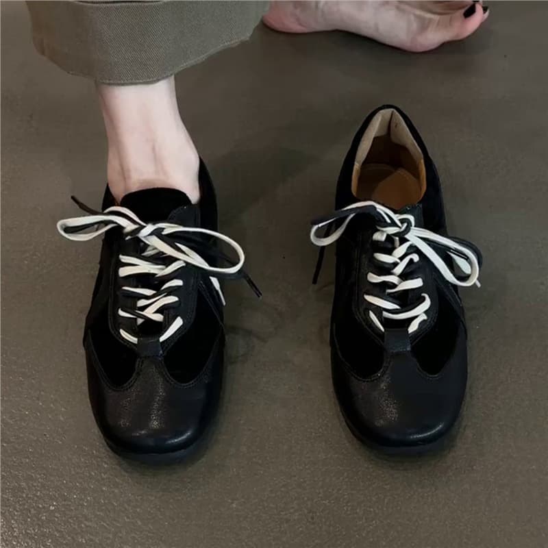 Sheepskin version~ Fashionable comfortable round toe lace-up German training shoes vintage Forrest Gump shoes women's casual sneakers trendy flats