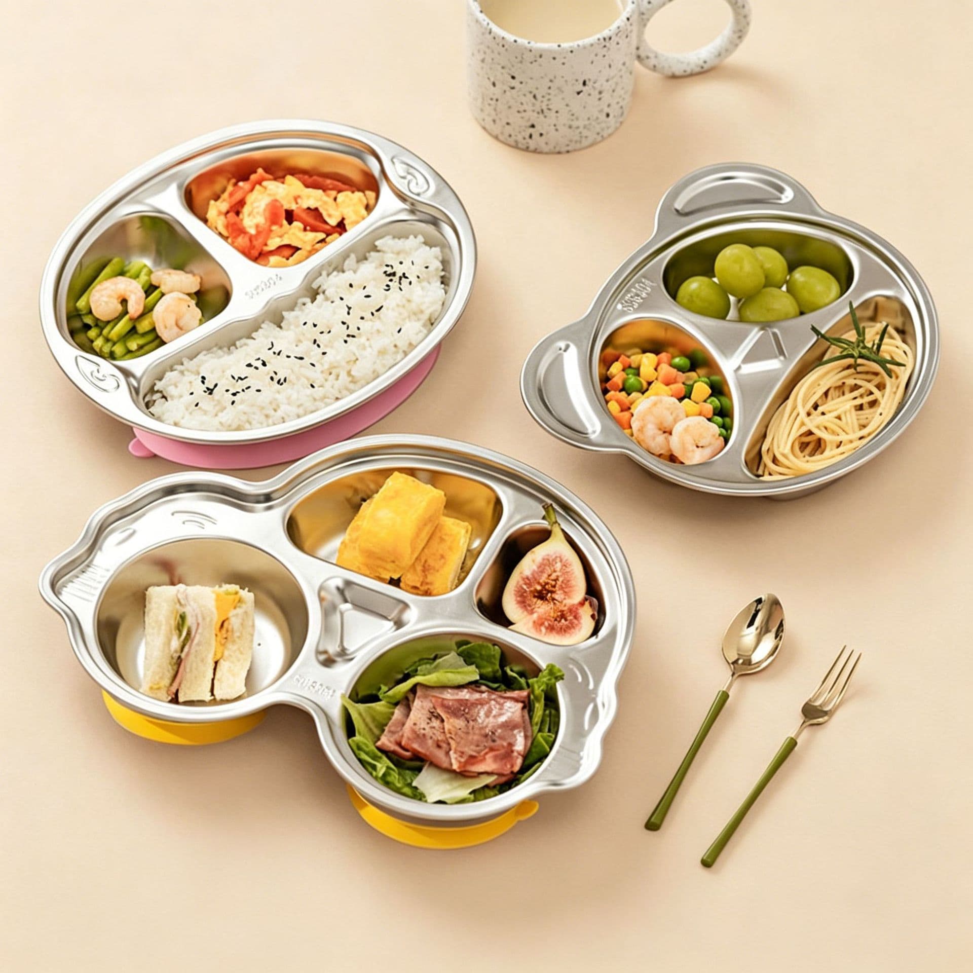 304 Stainless Steel Student Cafeteria Tray, Three-Compartment Rice and Dish Tray, Thickened Divided Fast Food Tray