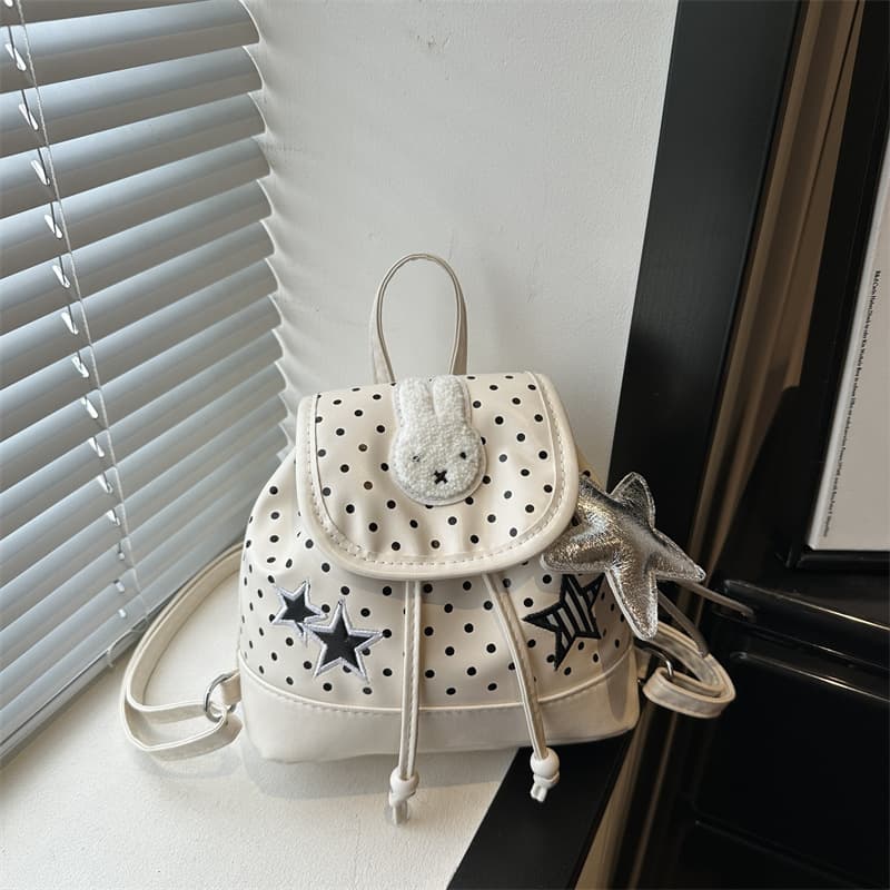 Summer Korean Style Casual Polka Dot Backpack for Women 2026 New Cartoon Rabbit Backpack Student Travel Bag