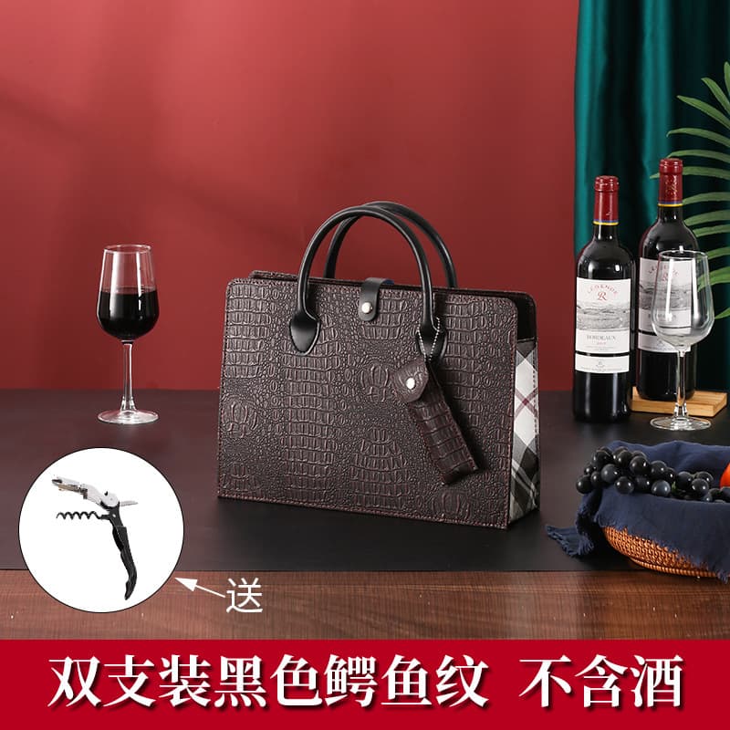 In Stock Wine Gift Box Double Bottle Set Premium Handle Bag Wine Packaging with Window Cutout Hollow Design Wine Box Wholesale