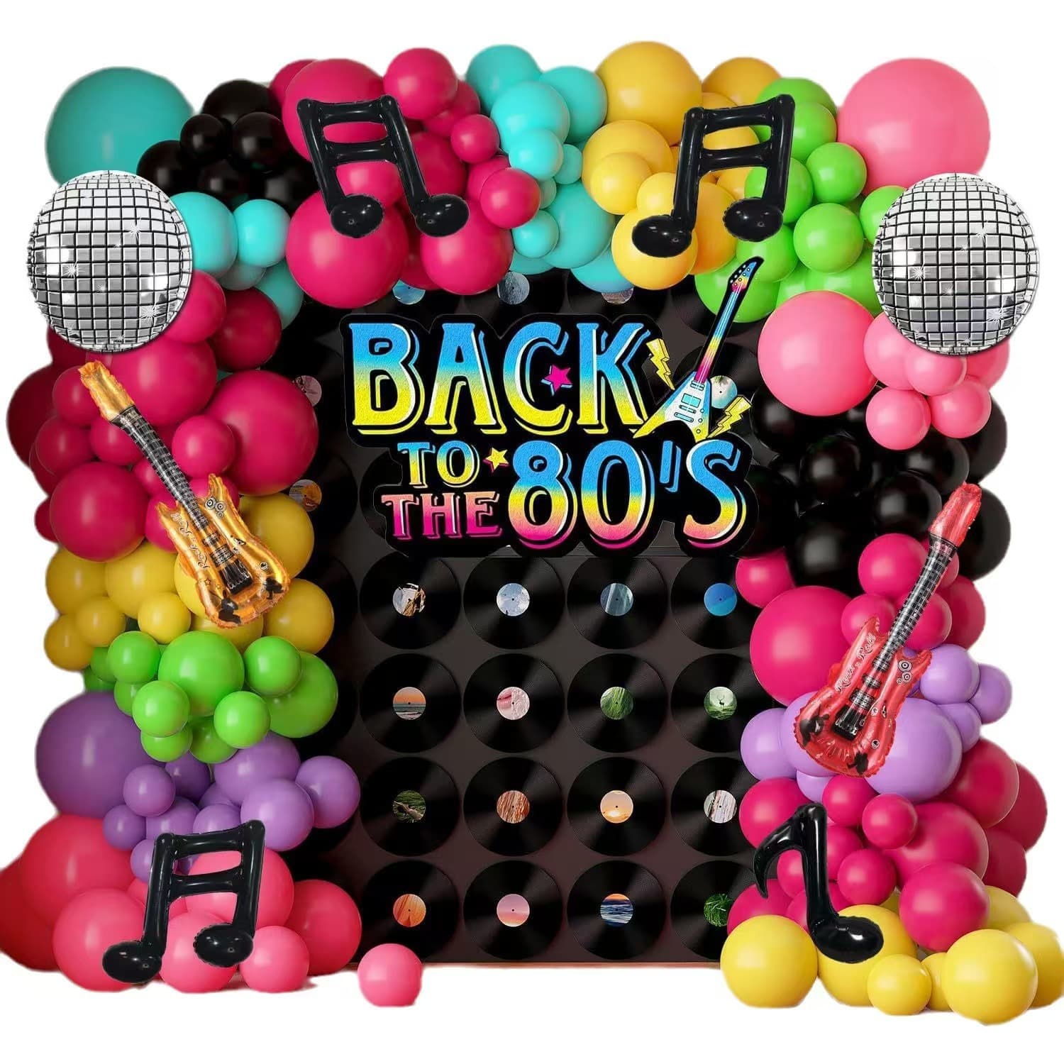 160 Pieces 8090s Disco Themed Balloon Arch Set Disco Guitar Notes Party Balloons