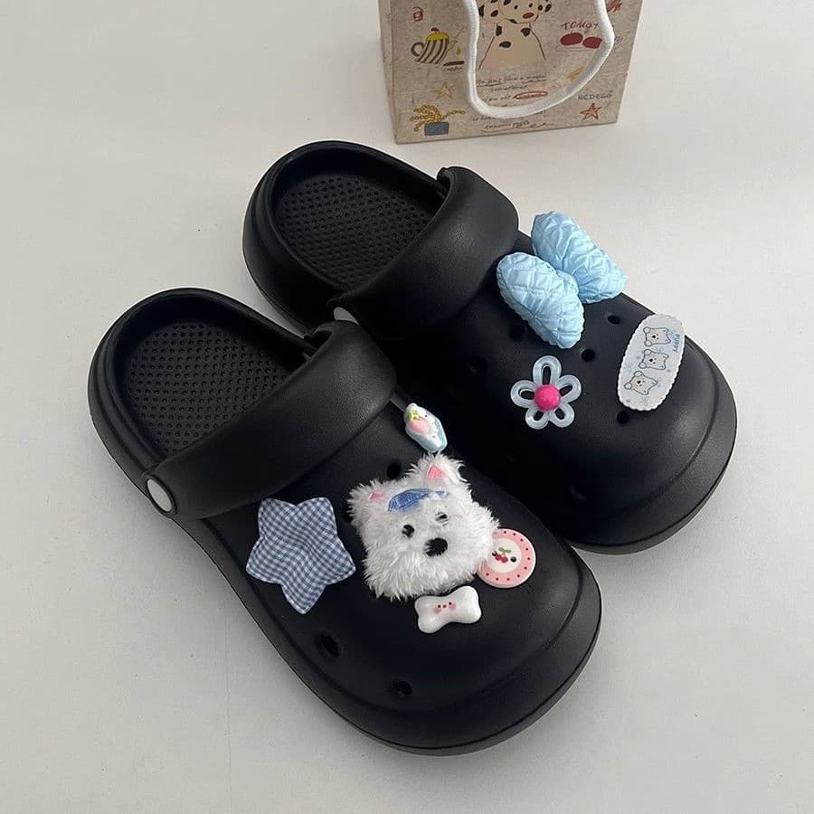 Platform platform sandals, height-increasing beach sandals, 2025 spring/summer new style, bow-knot puppy clogs, women's outdoor wear.