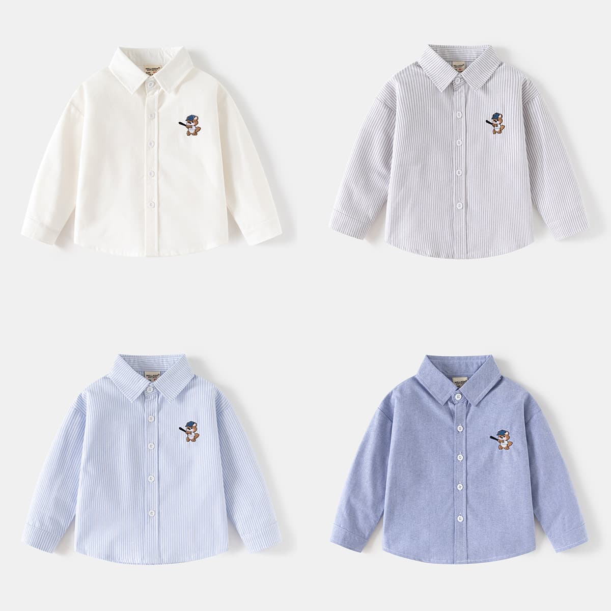 Children's Spring Style Long Sleeve Shirt New Arrival Boys Oxford Thin Outerwear Small/Medium Kids Casual Embroidered Shirt Trendy Wholesale