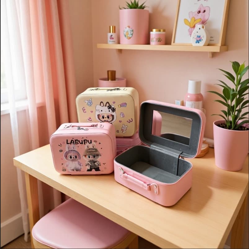 Trendy Ins Makeup Case Gift Handheld Box Portable Cartoon Cosmetic Bag Makeup Storage Box Wholesale