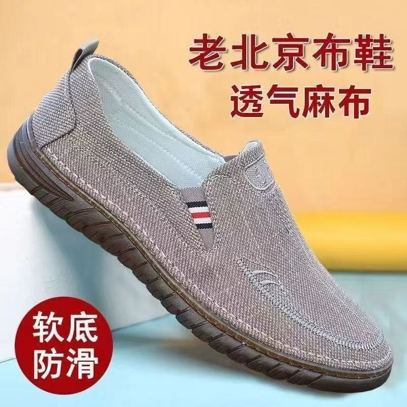 New Style Beijing Cloth Shoes Men's Casual Shoes Soft Sole Cowhide Rubber Sole Linen Canvas Shoes Dad Breathable Men's Shoes Drop Shipping