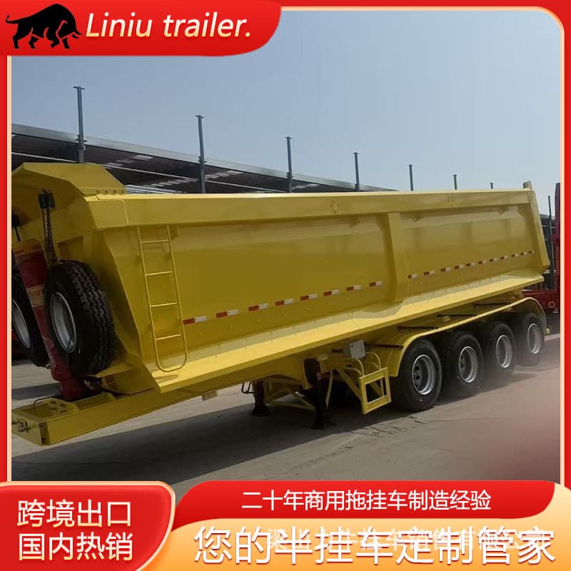 Export-type rear-tipping dump truck, heavy-duty large box semi-trailer, three-axle rear-tipping coal mine slag dump semi-trailer