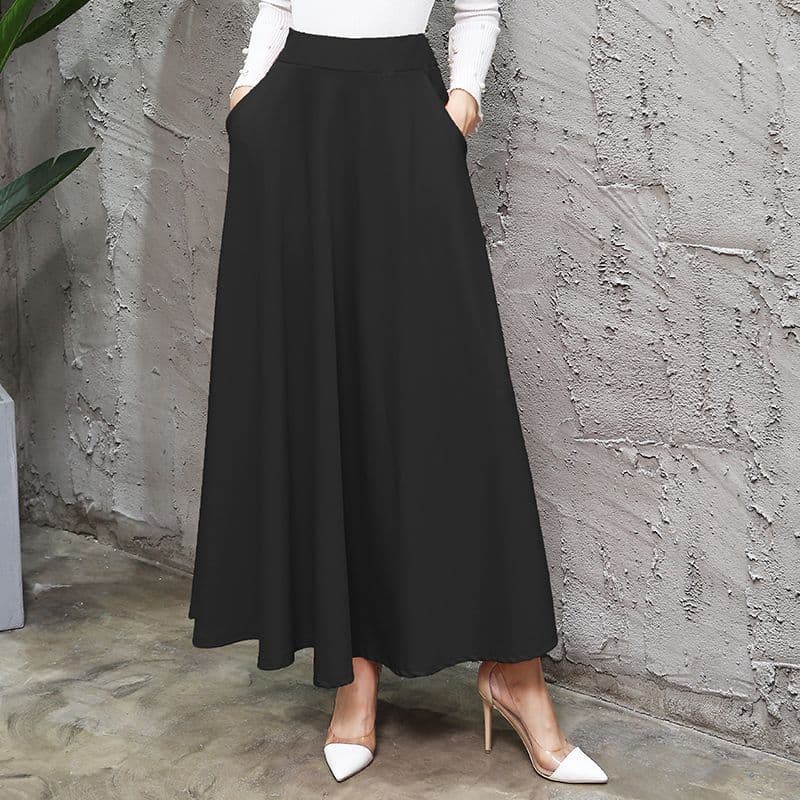 Long Flared A-Line Skirt for Spring/Autumn Dance, Plus Size High-Waist Slimming Korean Style Versatile Skirt