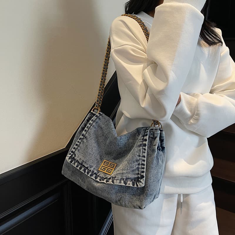 Denim Bag for Women 2025 New Fashion Tote Bag Casual Style Single Shoulder Bag Large Capacity Chain Crossbody Bag Trendy