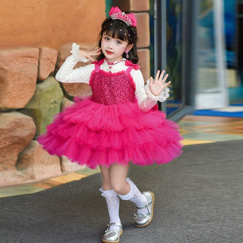 Barbie Girls Princess Dress 2025 Autumn New Festival Fashionable Heavy Sequin Princess Gown