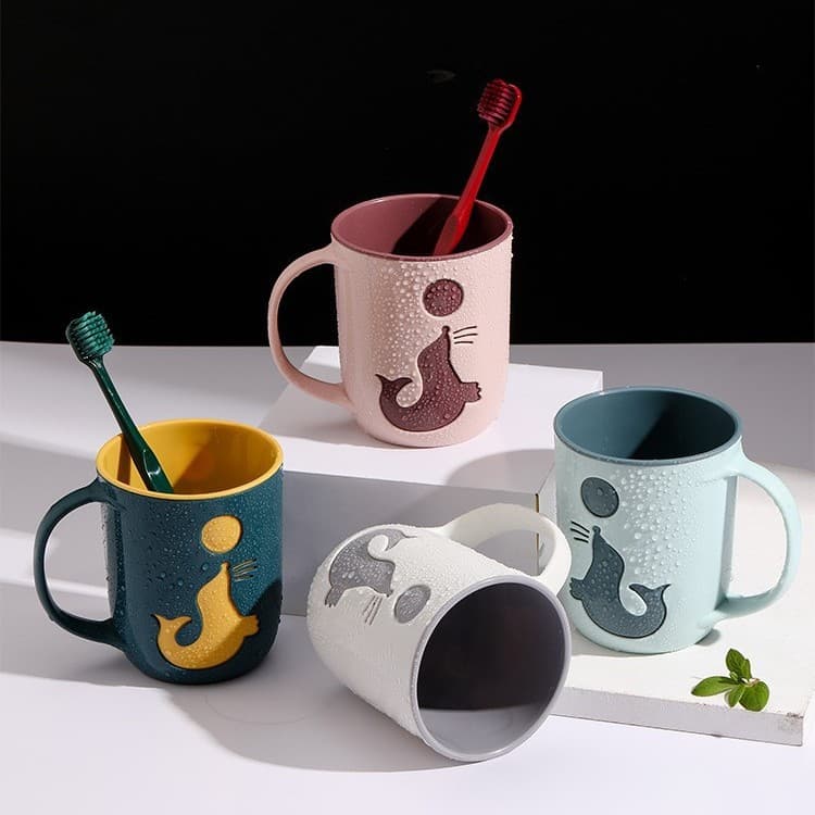 Two-Layer Contrast Color Toothbrush Cup, Couple Mouthwash Cup, Household Brushing Cup, Creative Sea Lion Toothbrush Holder, Dolphin Toothbrush Cup