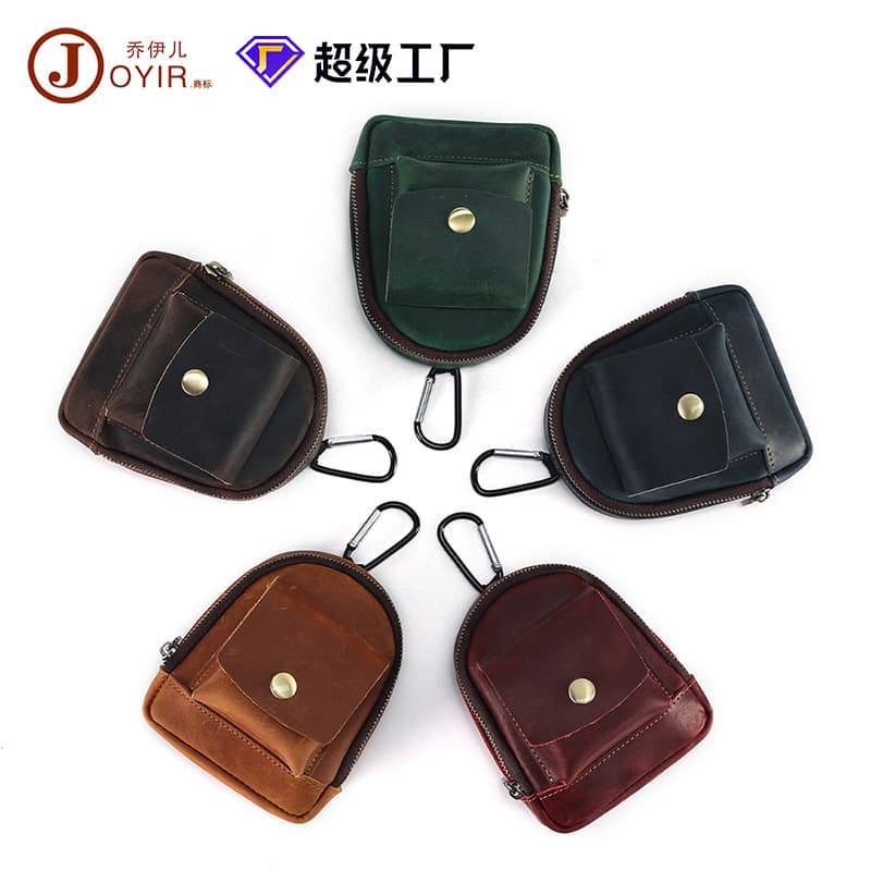 2024 Vintage Leather Waist Hanging Wallet Men's Outdoor Earphone Storage Small Bag Top Layer Cowhide Genuine Leather Purse