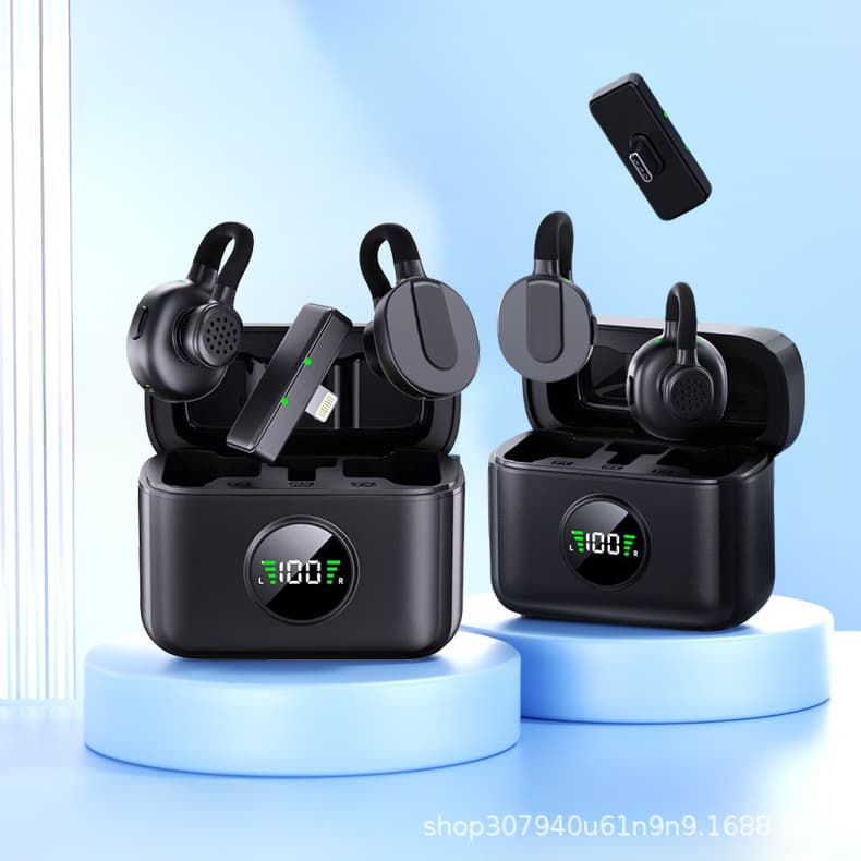 Q28 Wireless Lavalier Microphone 1-to-2 Noise Reduction Live Streaming Mic with Charging Case Button Wireless Lavalier Microphone