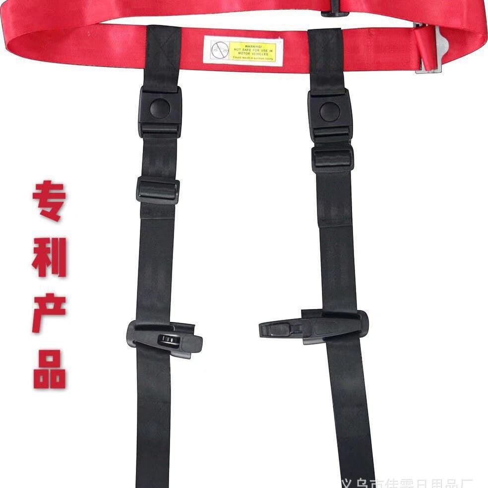 Infant seat belts, portable child seat belts, child airplane seat belts. Counterfeiting of these patented products will be prosecuted.
