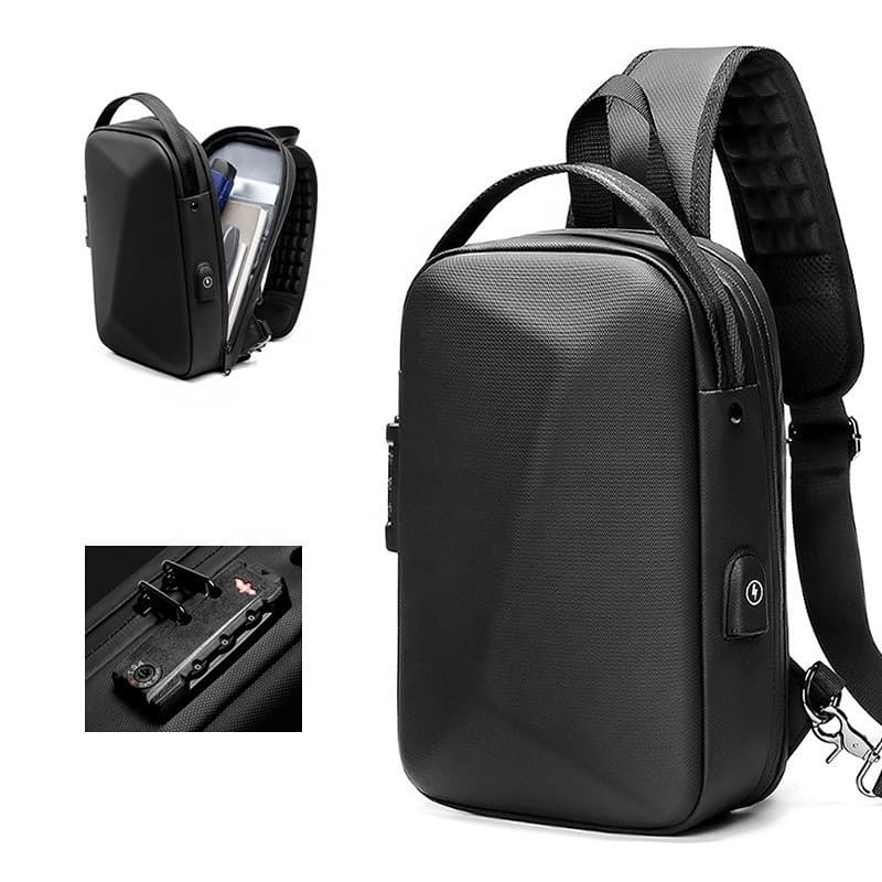 Men's Chest Bag Crossbody Motorcycle Riding Bag Lightweight Business Commuting EVA Backpack Anti-Theft Spine Protection
